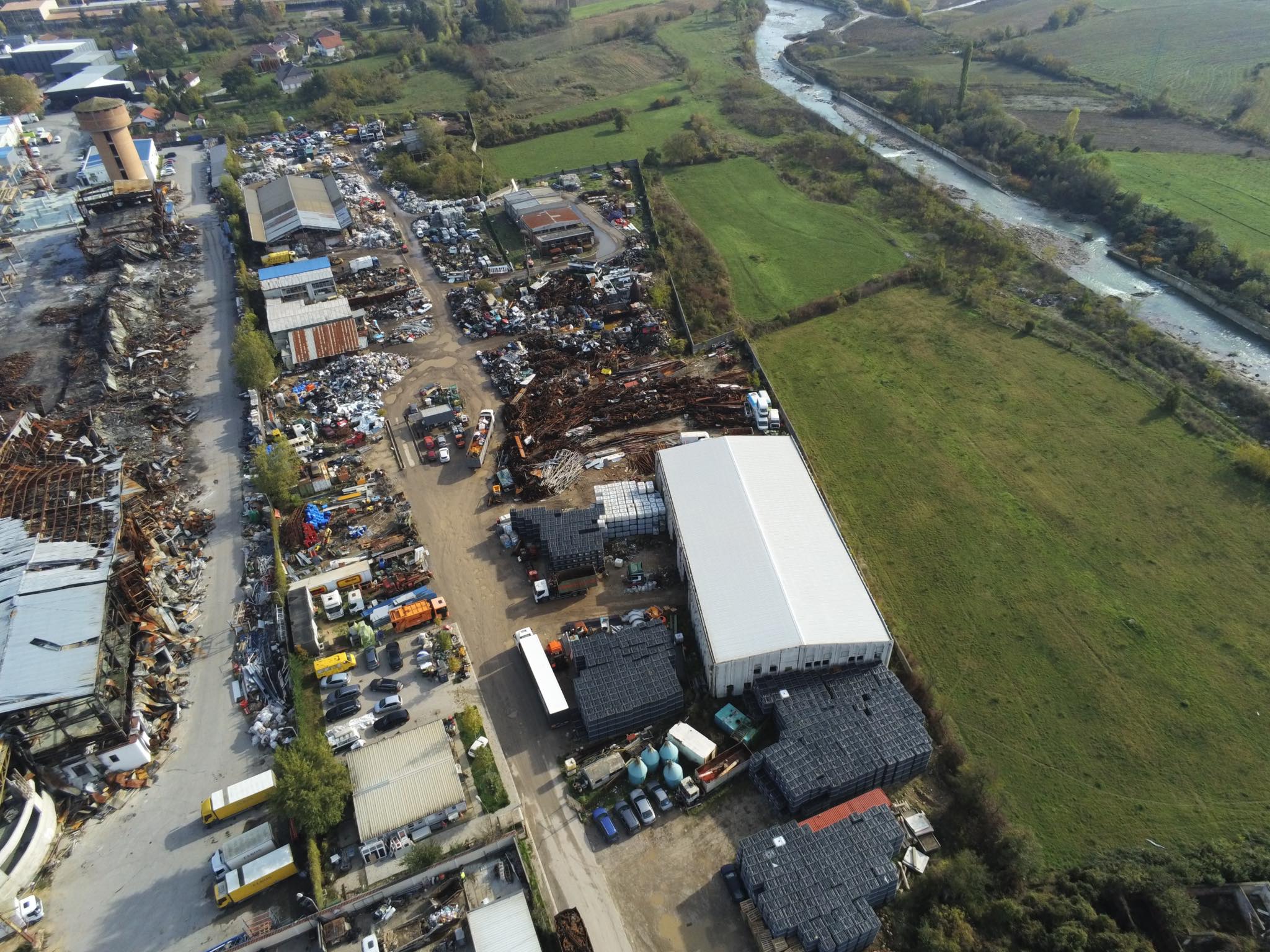 Aerial view of Eurosteel Nushi facility with recycling operations and surrounding landscape